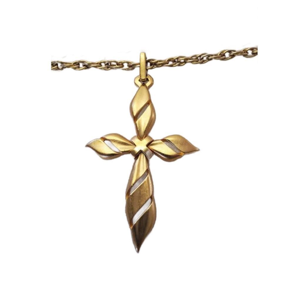 TRIFARi Crown Vintage Necklace.Gold-tone cross.Made in 1960s.